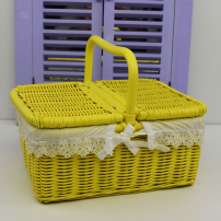 Cosiness Kulplu Dikdörtgen Hasır Küçük Boy Piknik Sepeti – Sarı